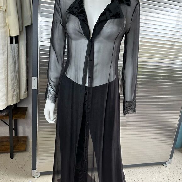 Lolita Lempicka Premier Silk Black Long Button Up Velvet Cover Jacket Small - Picture 3 of 15